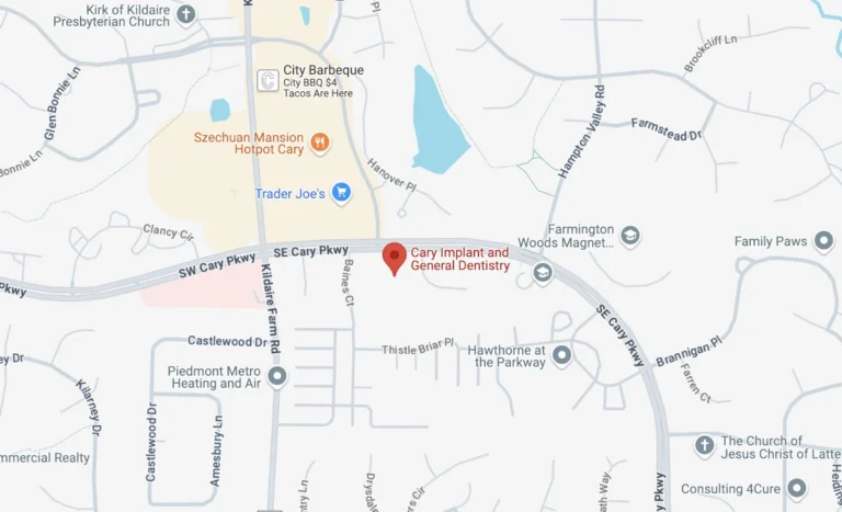 Cary Implants and General Dentistry located on a Map.